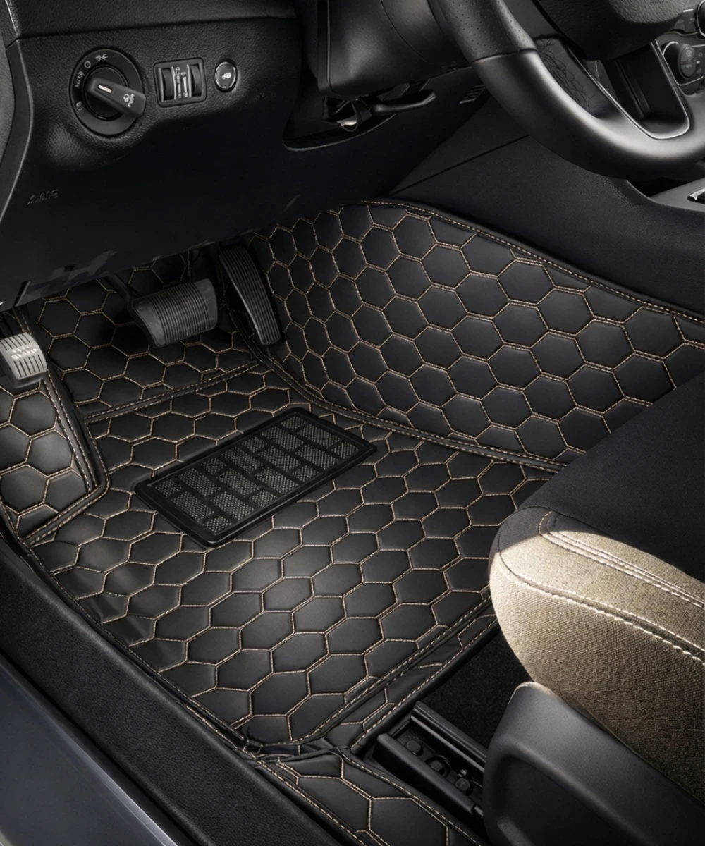 Black with Beige Stitching - Honeycomb Series